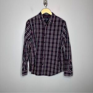 Adam Levine red plaid button front long sleeve shirt